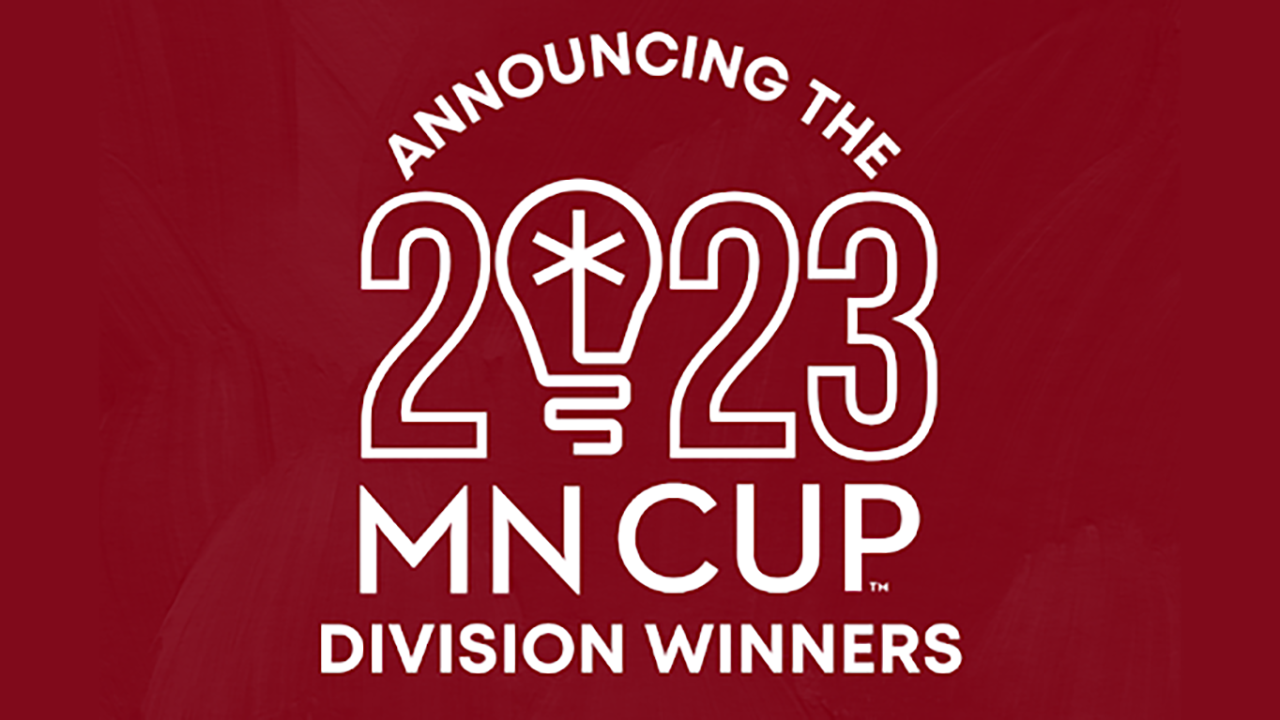 Red graphic with text reading: Announcing the 2023 MN Cup Division Winners