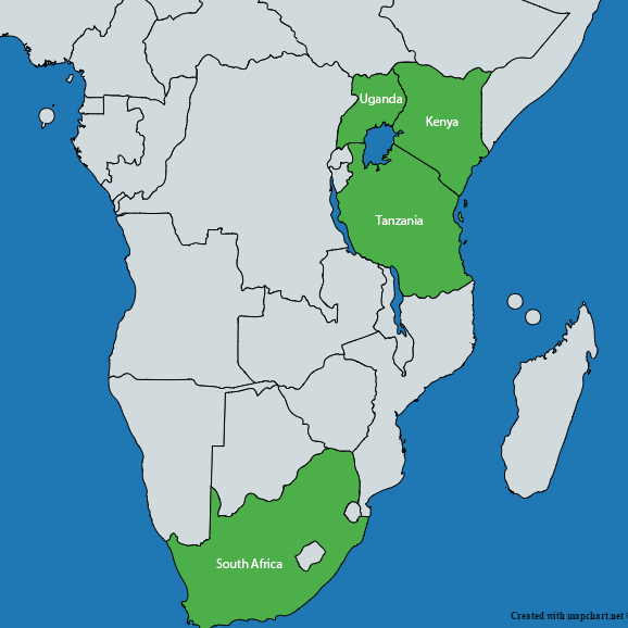Highlighted countries in Africa
