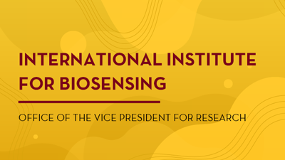 International Institute for Biosensing maroon words on a gold backdrop