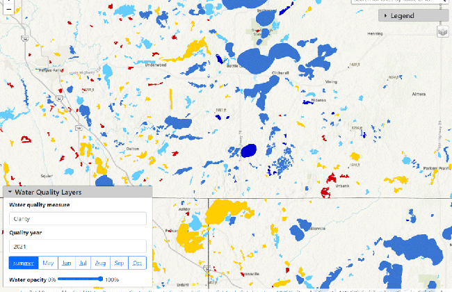 Map with yellow/red ares and lakes.