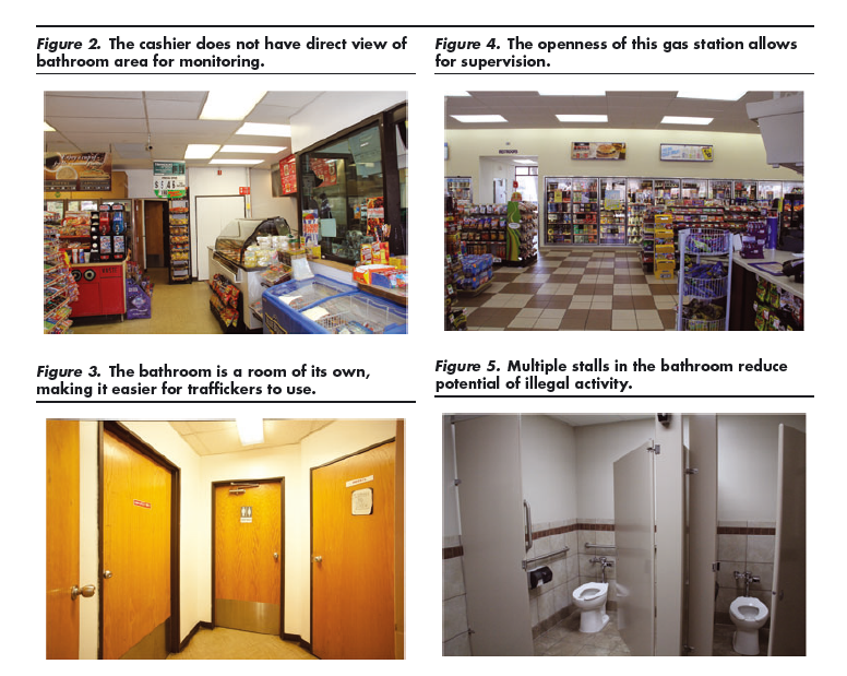 Four vignette of of the Places of Sex Trafficking exhibit in real-life scenes