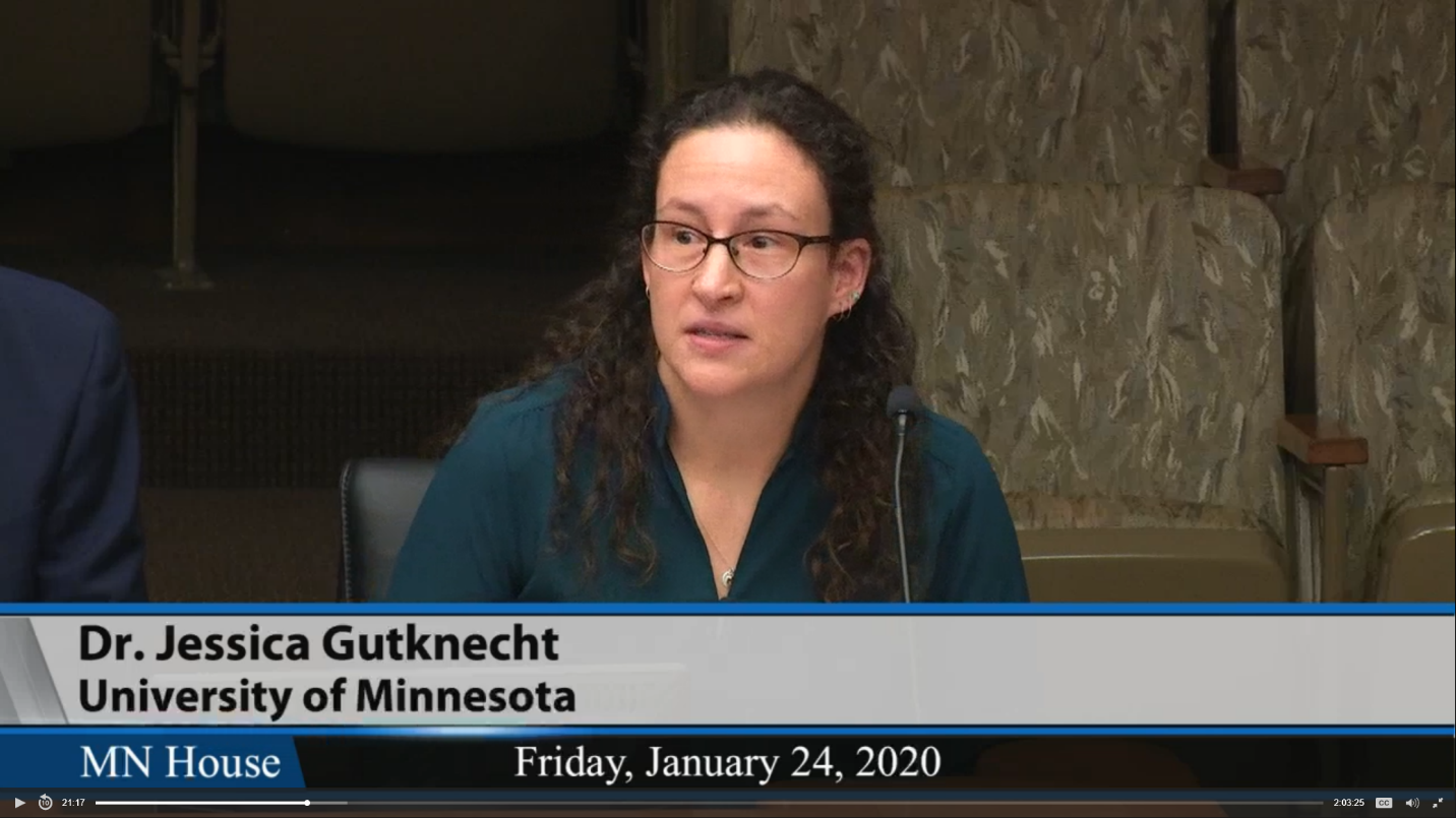 Screenshot of Dr. Jessica Gutknecht presenting to the MN House