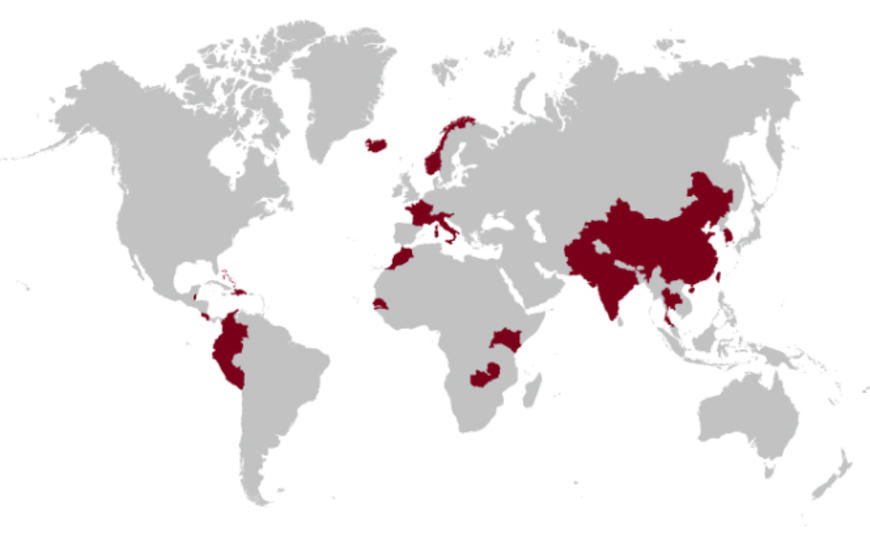 Map of locations where Global Operations has helped researchers.