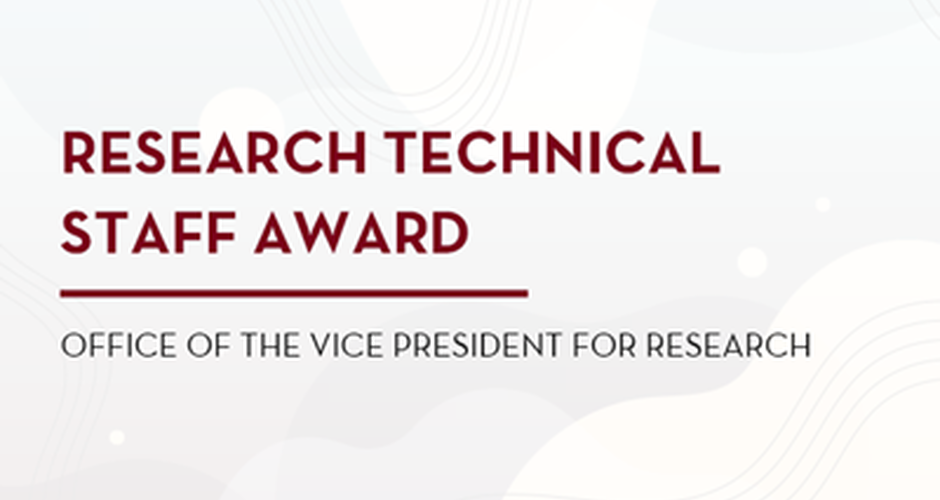Grey, white, maroon text card: Research Technical Staff Award