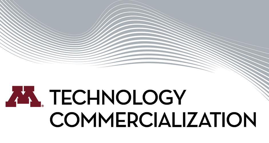 Grey and white logo for UMN and Technology Commercialization