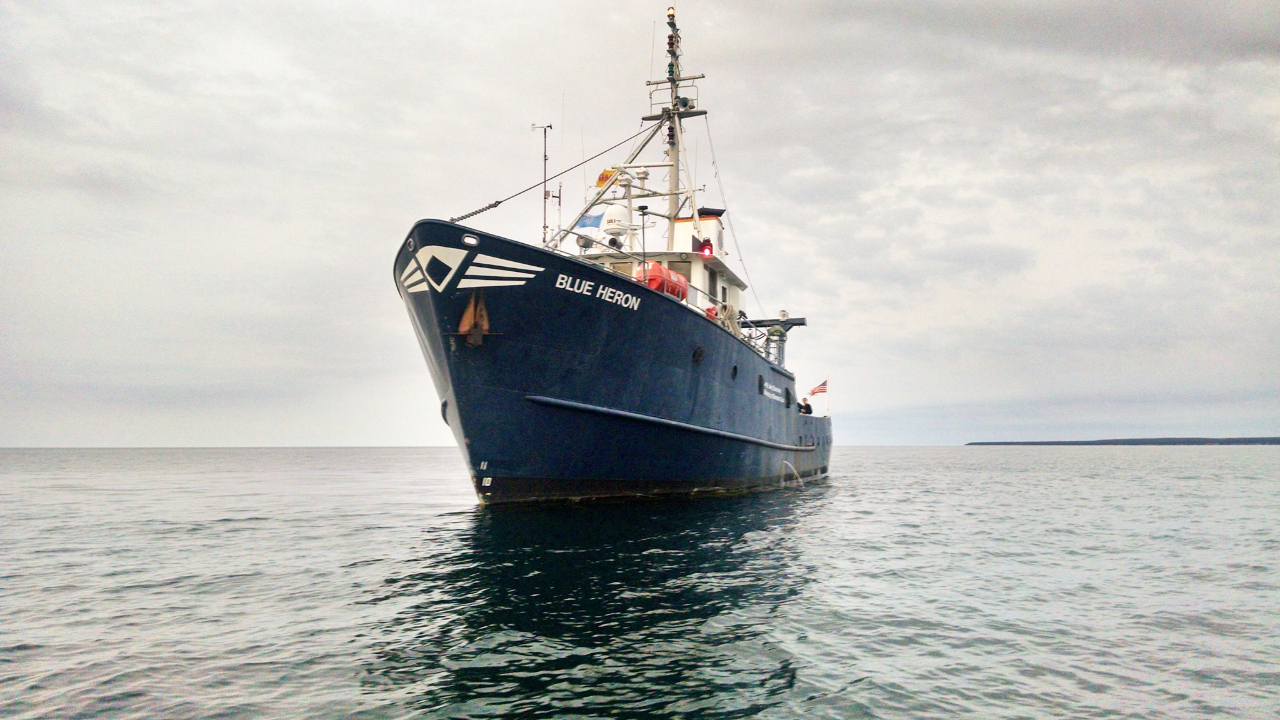 The Blue Heron research vessel on the water