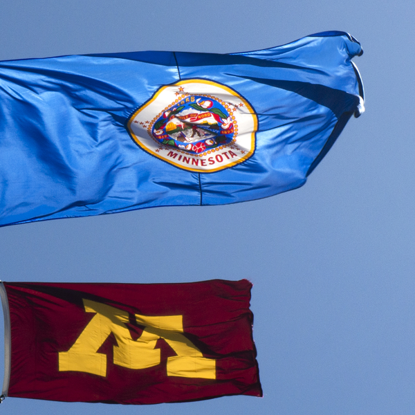 Minnesota state flag and University of Minnesota flag